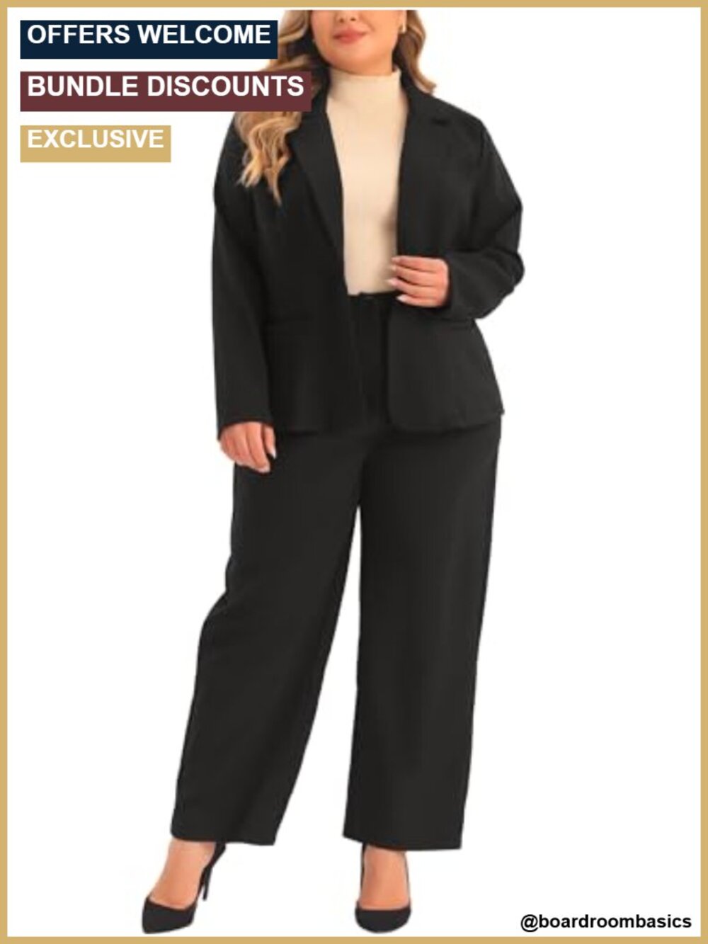 Plus Size Two Piece Pantsuit Blazer and Trousers Set Business Office